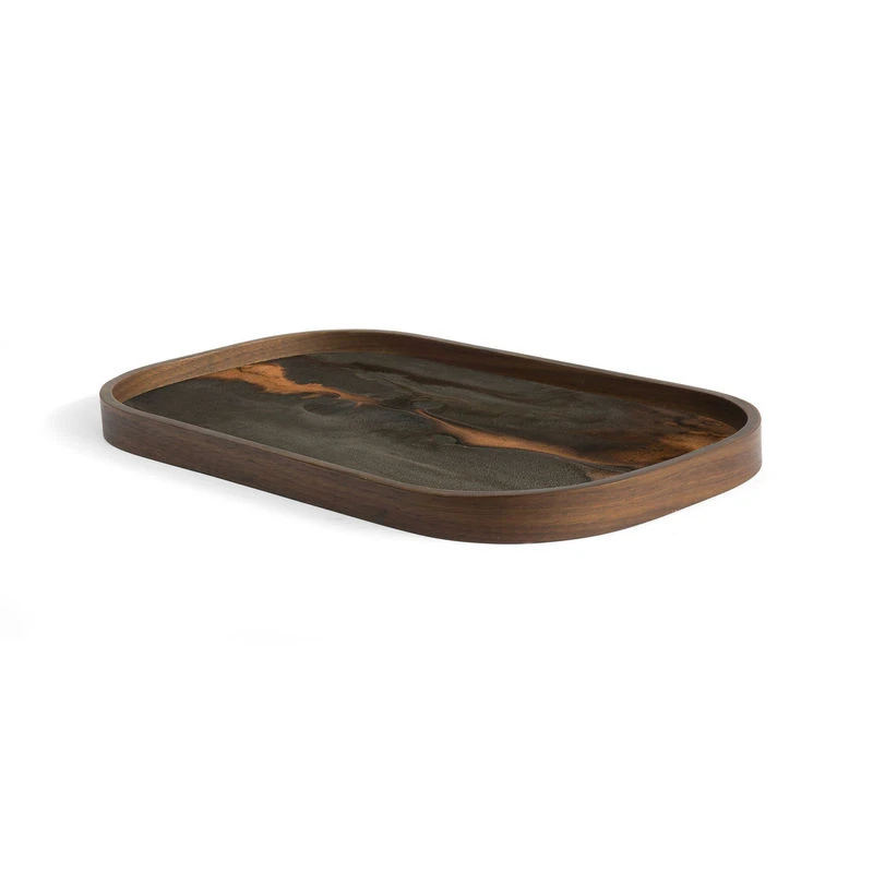 Bronze Organic Tray - / 42 X 24 Cm - Wood & Hand-painted Glass - Ethnicraft