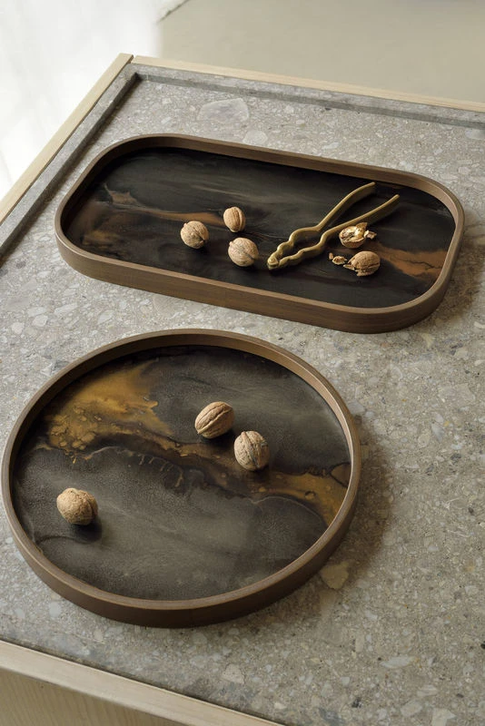 Bronze Organic Tray - / 42 X 24 Cm - Wood & Hand-painted Glass - Ethnicraft - Image 5