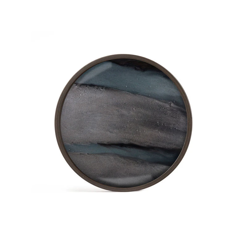 Graphite Organic Tray - / Ø 30 Cm - Wood & Hand-painted Glass - Ethnicraft