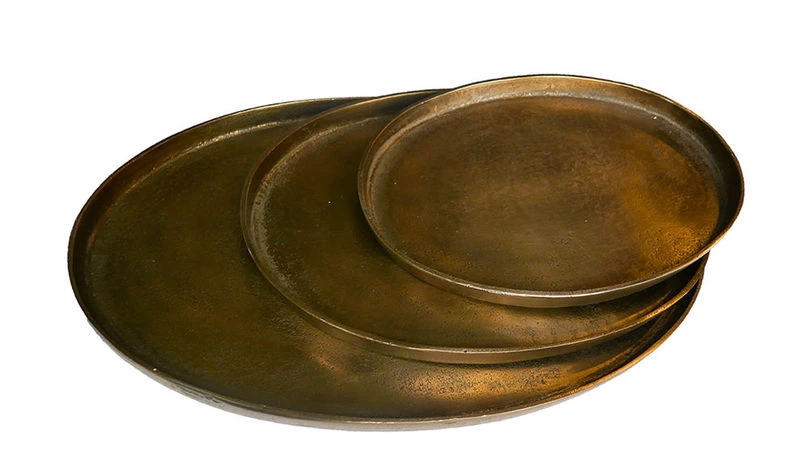 Oval Antique Brass Tray - / Set Of 3 - Pols Potten